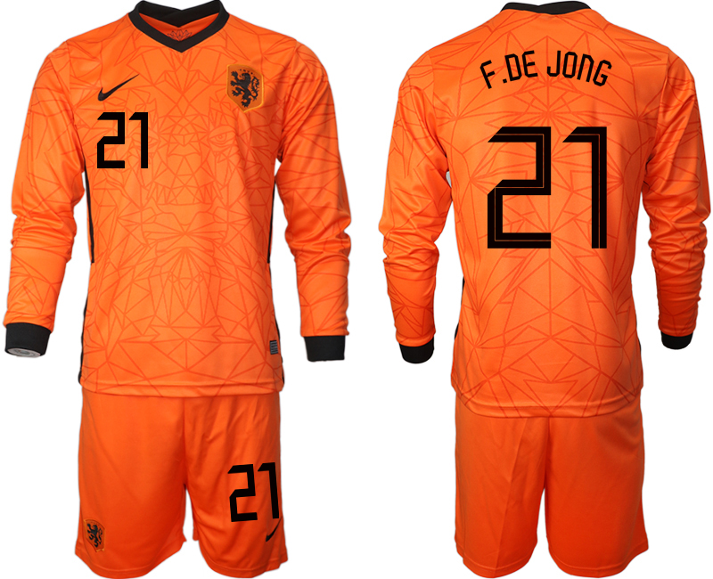 Men 2021 European Cup Netherlands home long sleeve #21 soccer jerseys